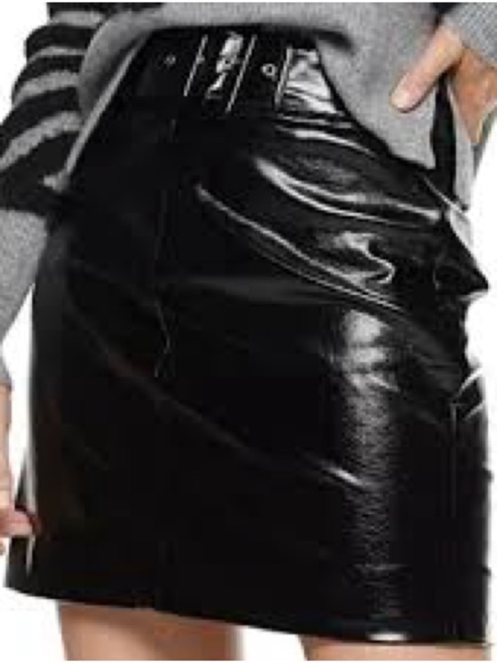 Nine West Black Faux Leather Mini Skirt with Belt Detail